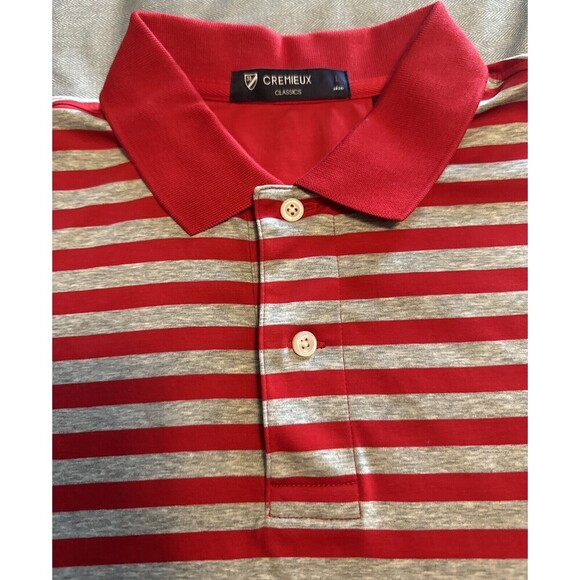 Men’s Cremieux Classics Soft Cotton Striped RED GRAY Polo Golf Shirt Large - Picture 3 of 7